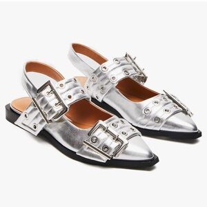 Silver Women's Buckle Slingback Flats